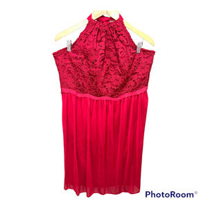 David's Bridal Apple Red Bridesmaid Prom Short Halter Tie Back Dress 16